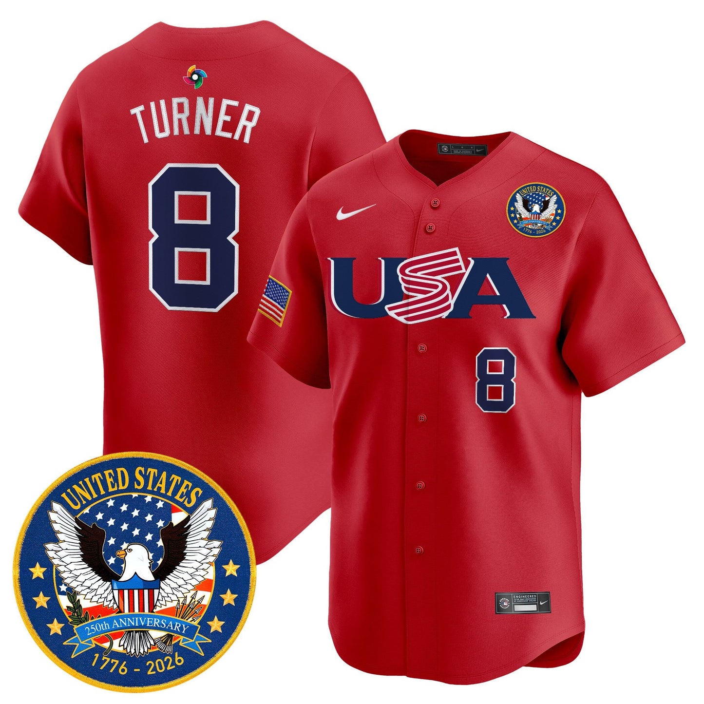 Men's Team USA World Baseball Classic United States 250th Anniversary Patch Vapor Premier Jersey - 2026 Roster - All Stitched