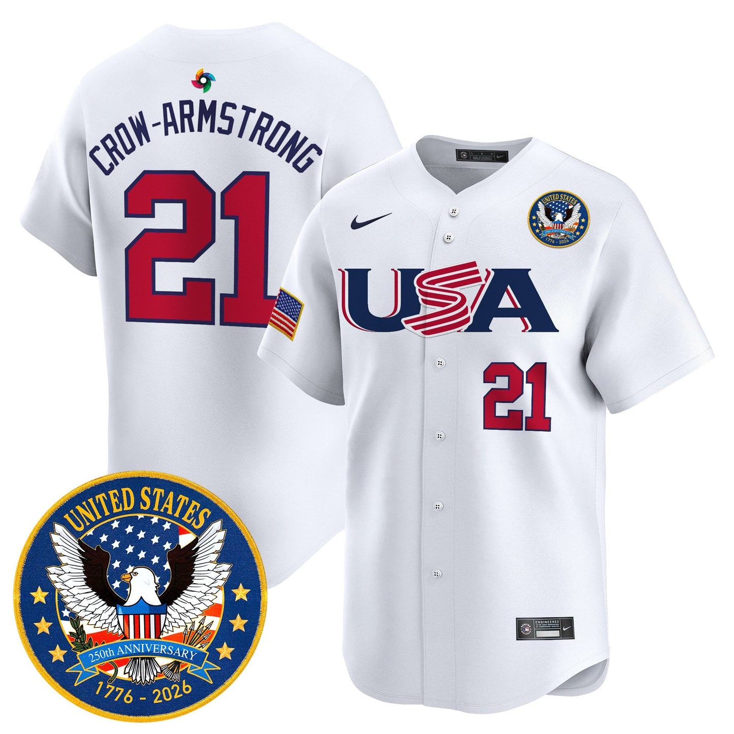 Men's Team USA World Baseball Classic United States 250th Anniversary Patch Vapor Premier Jersey - 2026 Roster - All Stitched