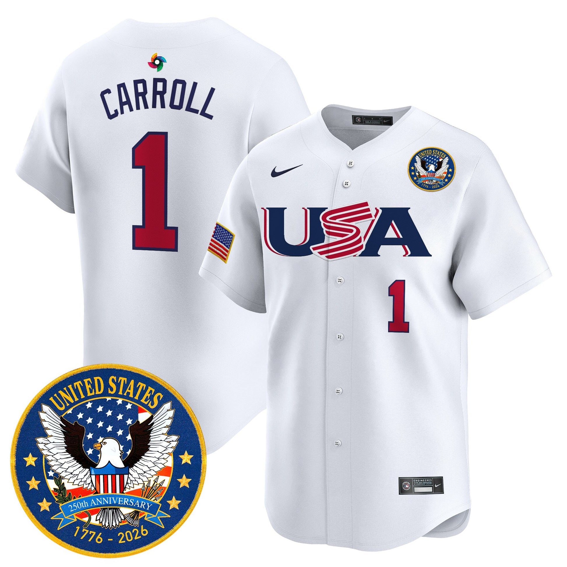 Men's Team USA World Baseball Classic United States 250th Anniversary Patch Vapor Premier Jersey - 2026 Roster - All Stitched