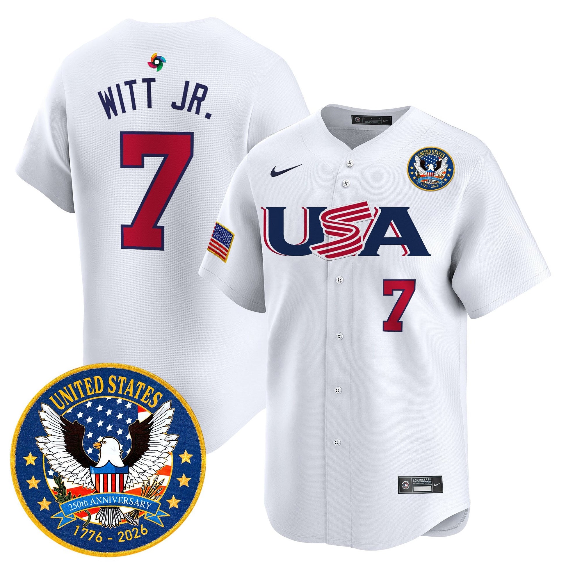 Men's Team USA World Baseball Classic United States 250th Anniversary Patch Vapor Premier Jersey - 2026 Roster - All Stitched