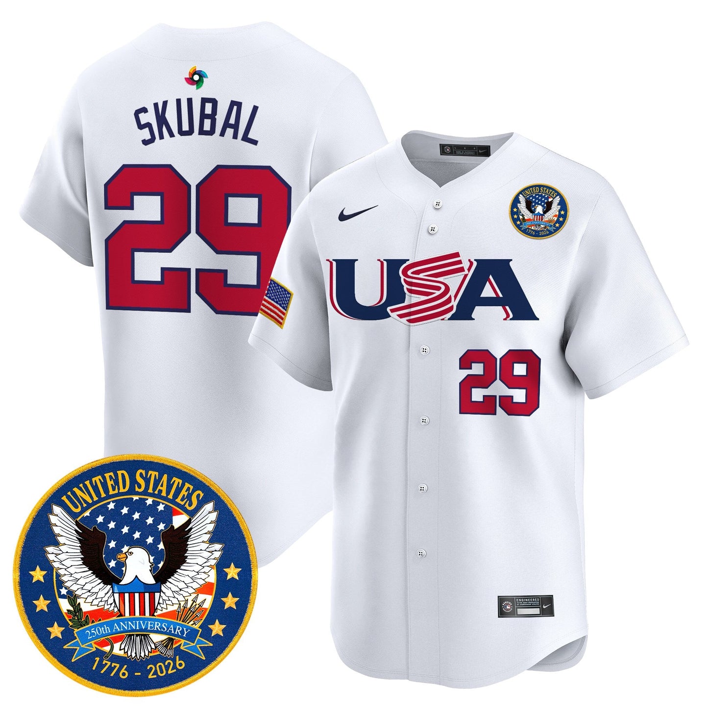 Men's Team USA World Baseball Classic United States 250th Anniversary Patch Vapor Premier Jersey - 2026 Roster - All Stitched