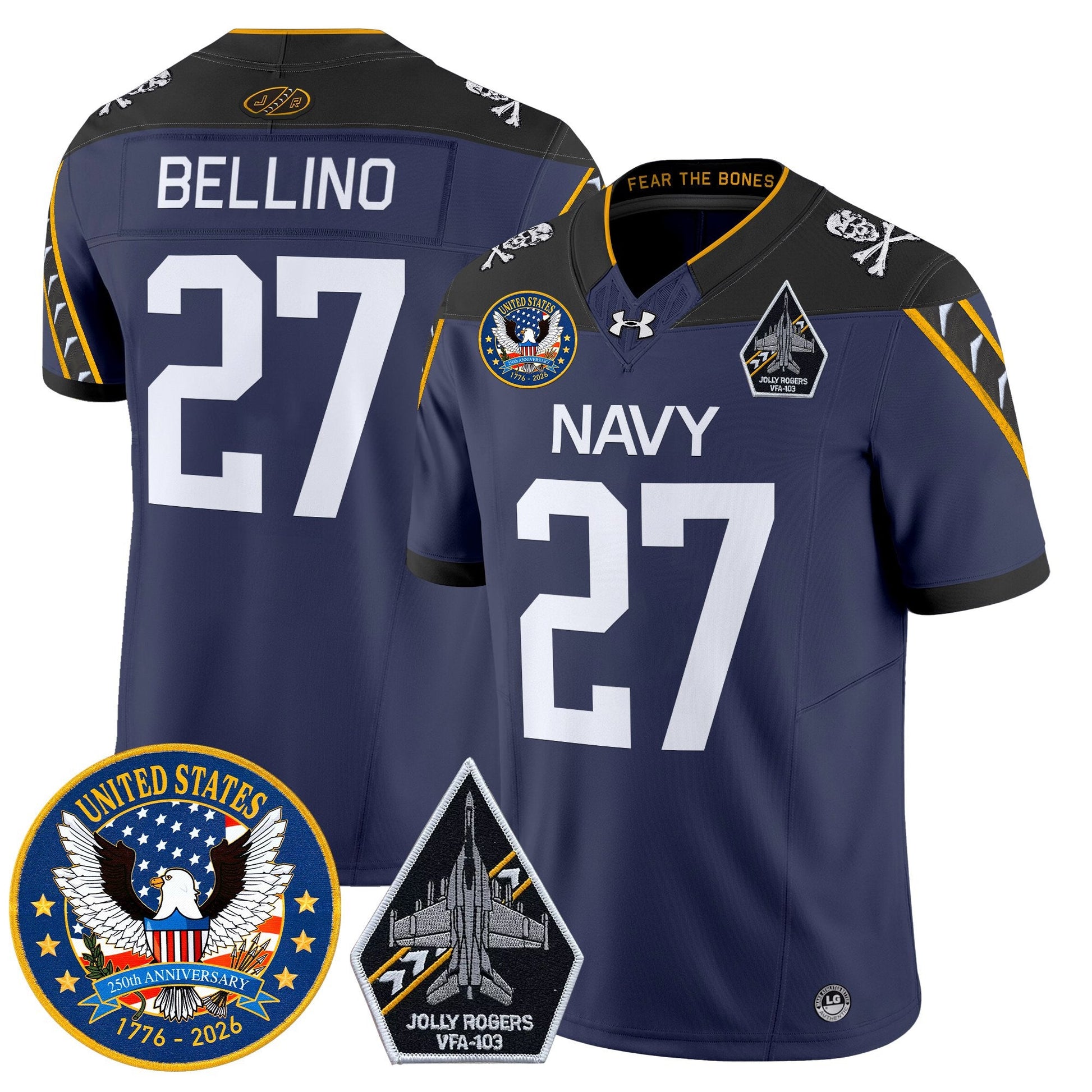 Men's Navy Midshipmen "United States 250th Anniversary Patch" Vapor Limited Jersey - Jolly Rogers Edition - All Stitched