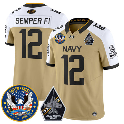 Men's Navy Midshipmen "United States 250th Anniversary Patch" Vapor Limited Jersey - Jolly Rogers Edition - All Stitched