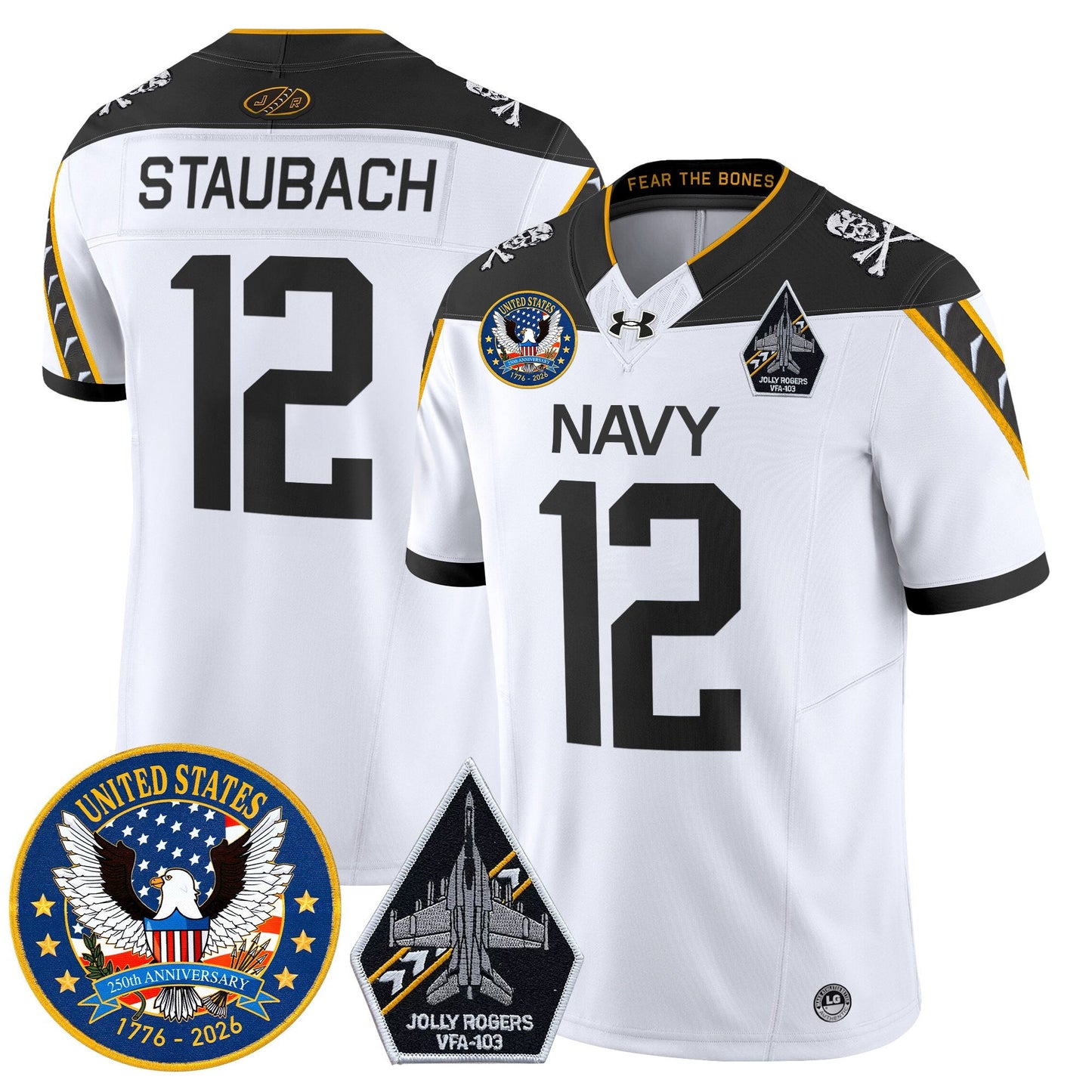 Men's Navy Midshipmen "United States 250th Anniversary Patch" Vapor Limited Jersey - Jolly Rogers Edition - All Stitched