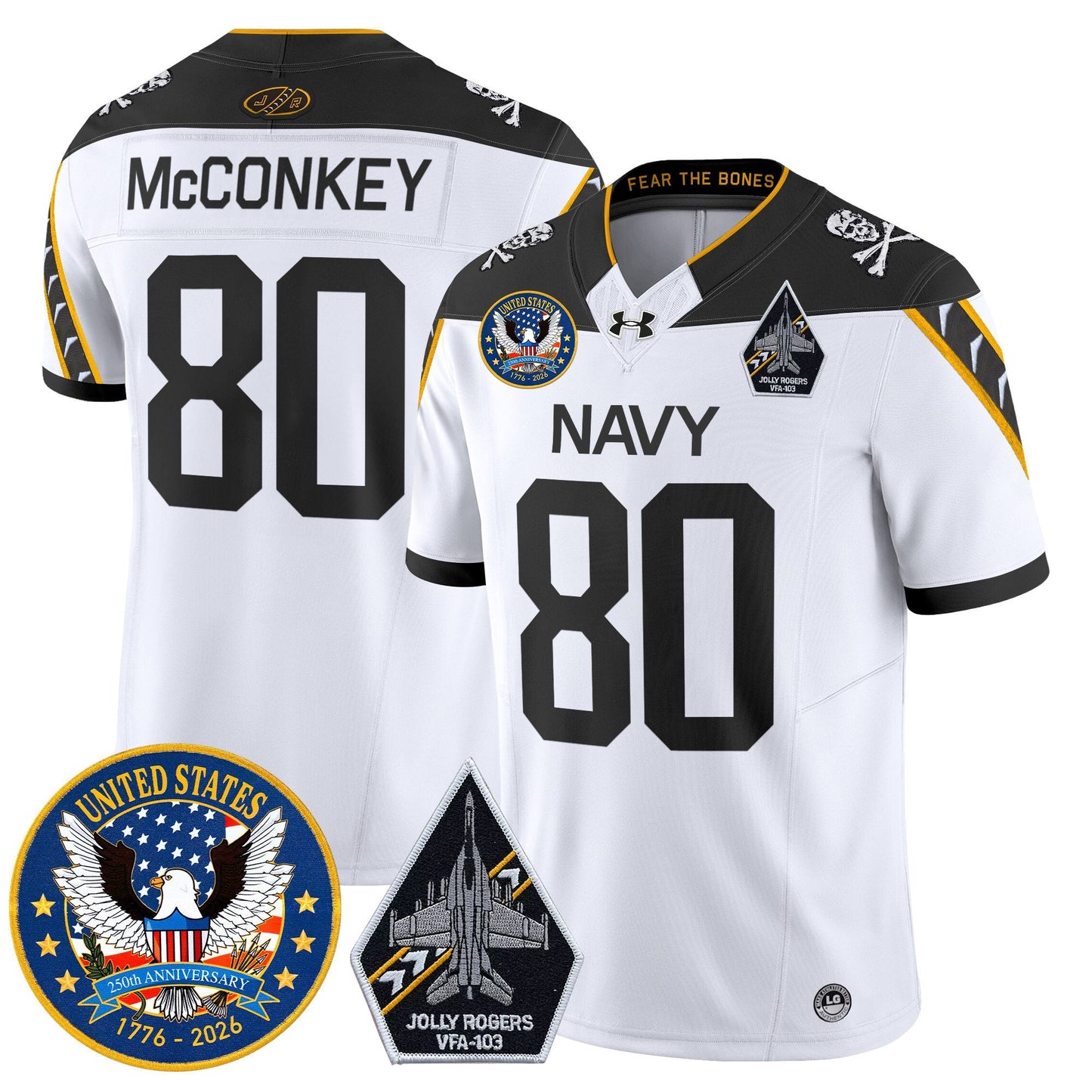 Men's Navy Midshipmen "United States 250th Anniversary Patch" Vapor Limited Jersey - Jolly Rogers Edition - All Stitched