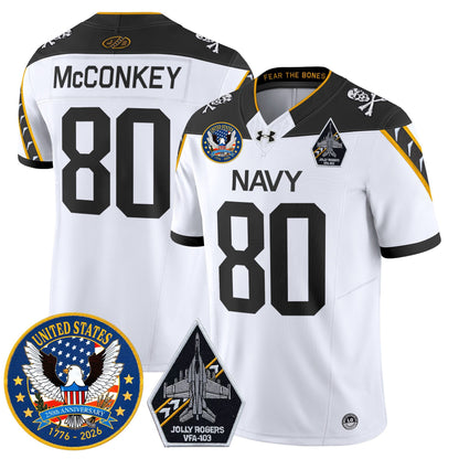 Men's Navy Midshipmen "United States 250th Anniversary Patch" Vapor Limited Jersey - Jolly Rogers Edition - All Stitched
