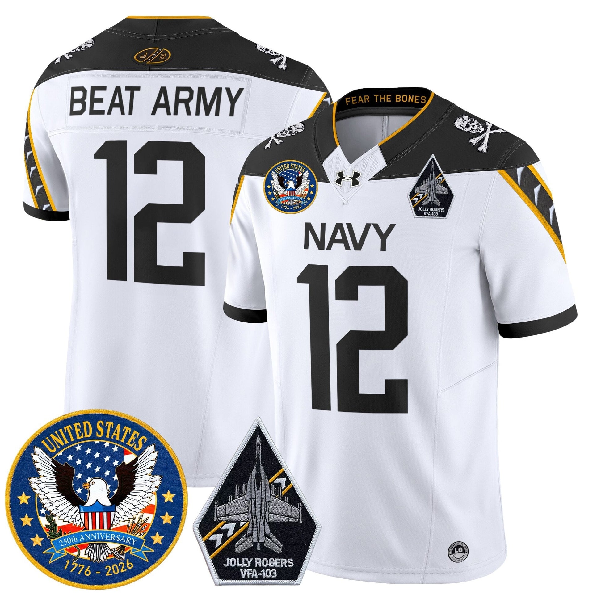 Men's Navy Midshipmen "United States 250th Anniversary Patch" Vapor Limited Jersey - Jolly Rogers Edition - All Stitched