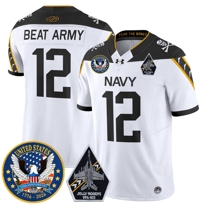 Men's Navy Midshipmen "United States 250th Anniversary Patch" Vapor Limited Jersey - Jolly Rogers Edition - All Stitched