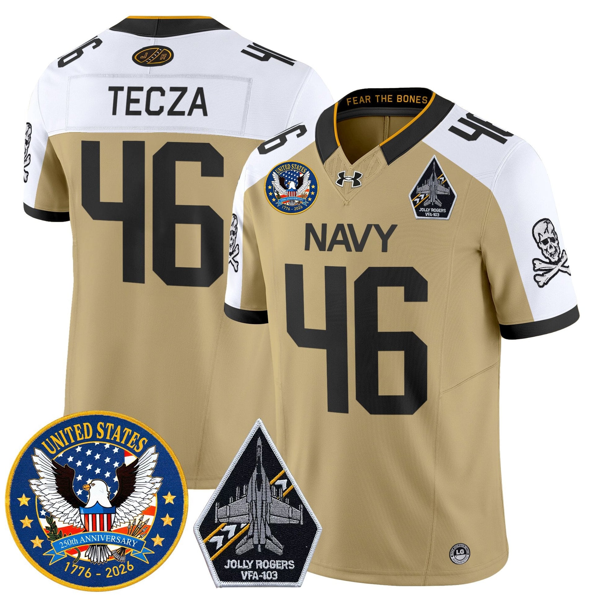 Men's Navy Midshipmen "United States 250th Anniversary Patch" Vapor Limited Jersey - Jolly Rogers Edition - All Stitched