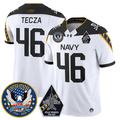 Men's Navy Midshipmen "United States 250th Anniversary Patch" Vapor Limited Jersey - Jolly Rogers Edition - All Stitched