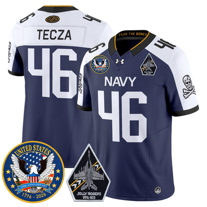 Men's Navy Midshipmen "United States 250th Anniversary Patch" Vapor Limited Jersey - Jolly Rogers Edition - All Stitched