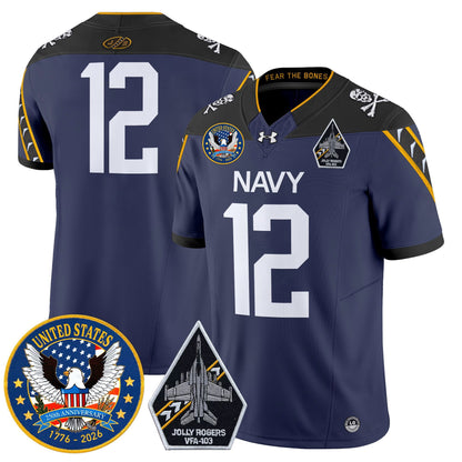 Men's Navy Midshipmen "United States 250th Anniversary Patch" Vapor Limited Jersey - Jolly Rogers Edition - All Stitched