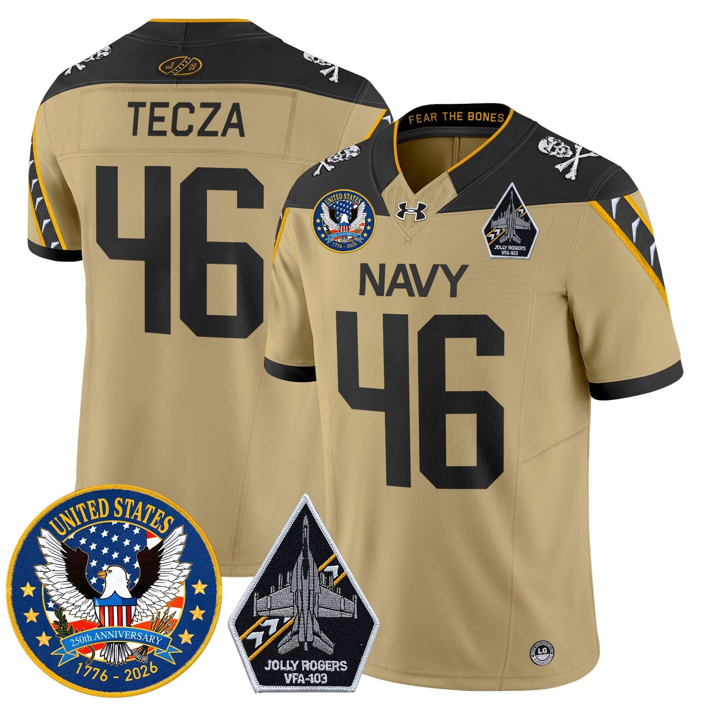 Men's Navy Midshipmen "United States 250th Anniversary Patch" Vapor Limited Jersey - Jolly Rogers Edition - All Stitched