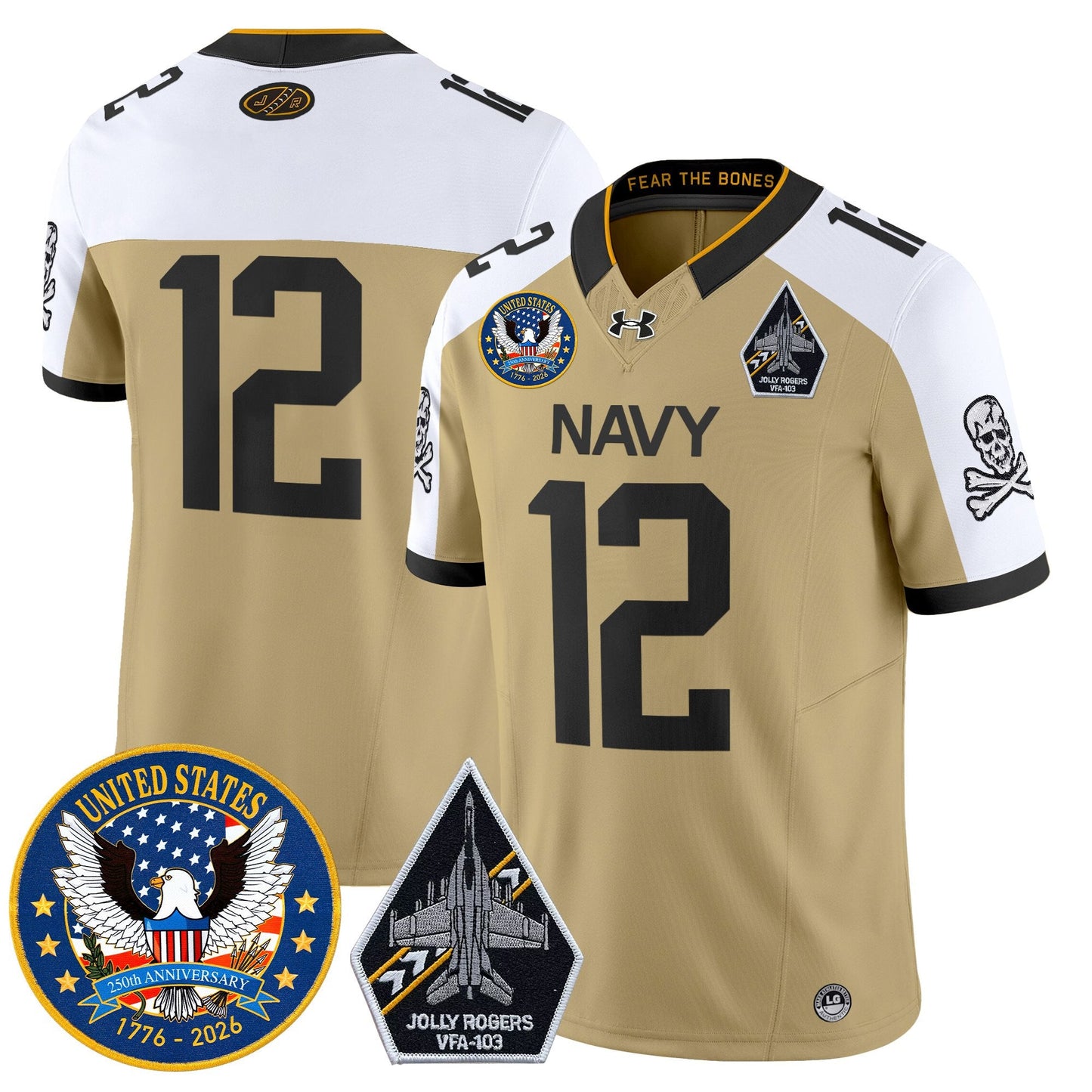 Men's Navy Midshipmen "United States 250th Anniversary Patch" Vapor Limited Jersey - Jolly Rogers Edition - All Stitched