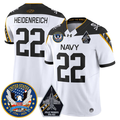 Men's Navy Midshipmen "United States 250th Anniversary Patch" Vapor Limited Jersey - Jolly Rogers Edition - All Stitched