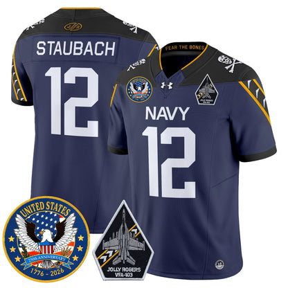 Men's Navy Midshipmen "United States 250th Anniversary Patch" Vapor Limited Jersey - Jolly Rogers Edition - All Stitched
