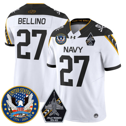 Men's Navy Midshipmen "United States 250th Anniversary Patch" Vapor Limited Jersey - Jolly Rogers Edition - All Stitched