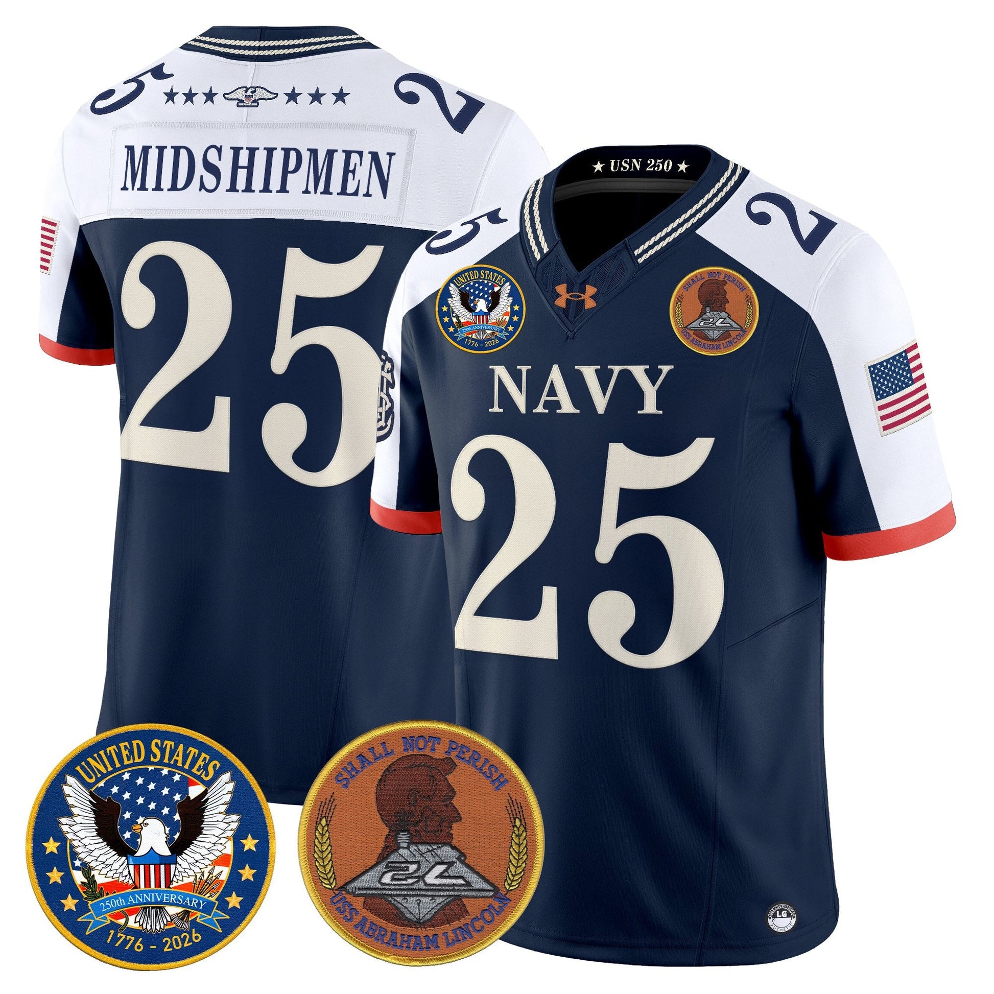 Men's Navy Midshipmen "United States 250th Anniversary Patch" Vapor Limited Jersey - Stitched