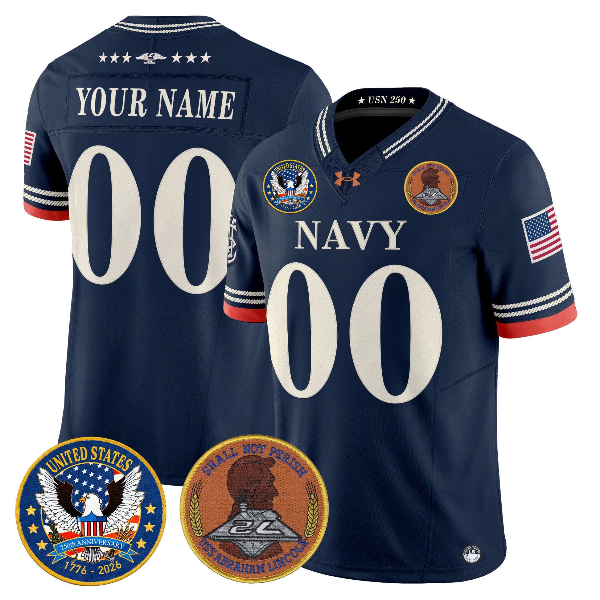 Navy Midshipmen "United States 250th Anniversary Patch" Vapor Limited Custom Jersey - Stitched