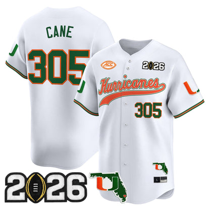 Men's Miami Hurricanes 2026 CFP Final & Florida Patch Vapor Baseball Jersey - All Stitched