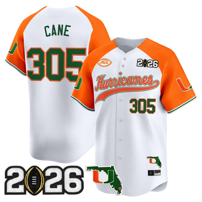 Men's Miami Hurricanes 2026 CFP Final & Florida Patch Vapor Baseball Jersey - All Stitched