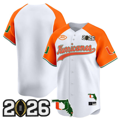 Men's Miami Hurricanes 2026 CFP Final & Florida Patch Vapor Baseball Jersey - All Stitched