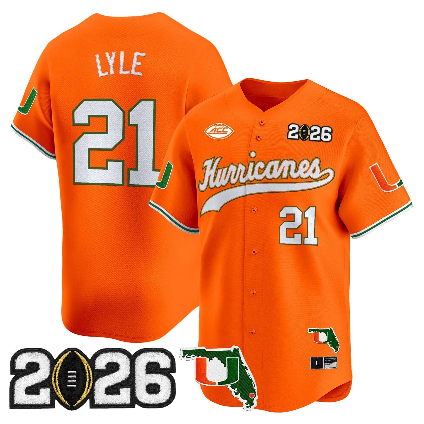 Men's Miami Hurricanes 2026 CFP Final & Florida Patch Vapor Baseball Jersey - All Stitched