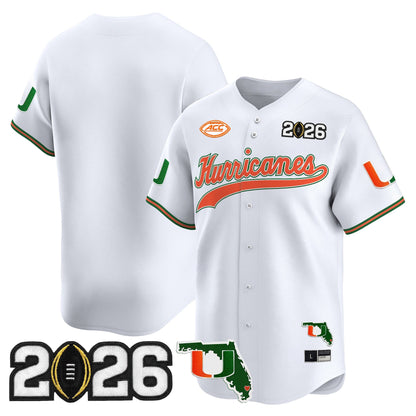 Men's Miami Hurricanes 2026 CFP Final & Florida Patch Vapor Baseball Jersey - All Stitched