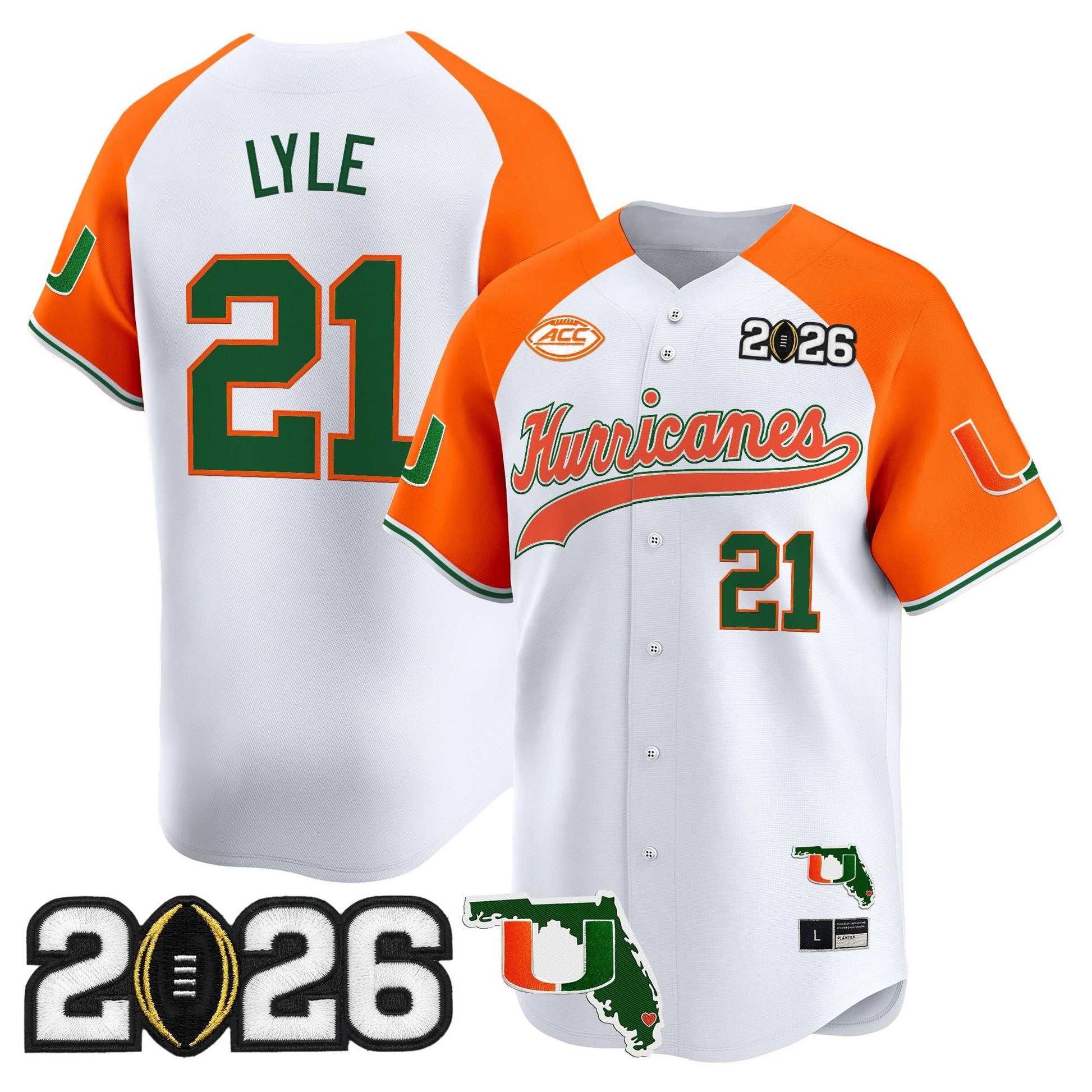 Men's Miami Hurricanes 2026 CFP Final & Florida Patch Vapor Baseball Jersey - All Stitched