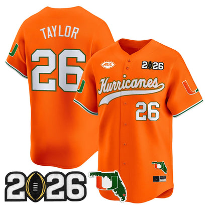 Men's Miami Hurricanes 2026 CFP Final & Florida Patch Vapor Baseball Jersey - All Stitched