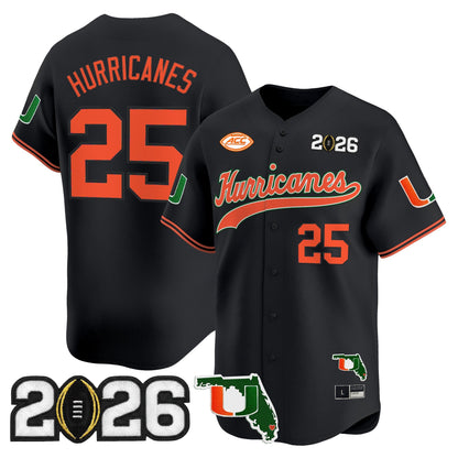 Men's Miami Hurricanes 2026 CFP Final & Florida Patch Vapor Baseball Jersey - All Stitched