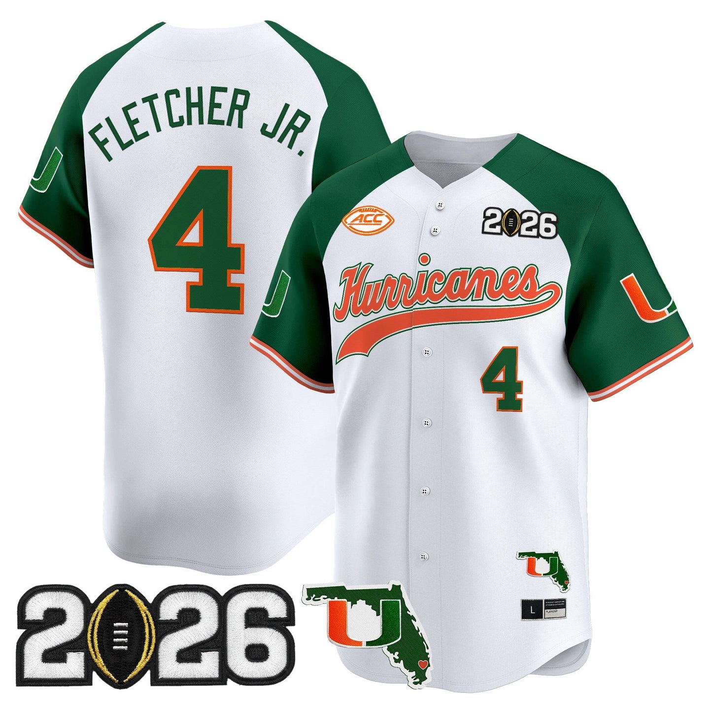 Men's Miami Hurricanes 2026 CFP Final & Florida Patch Vapor Baseball Jersey - All Stitched