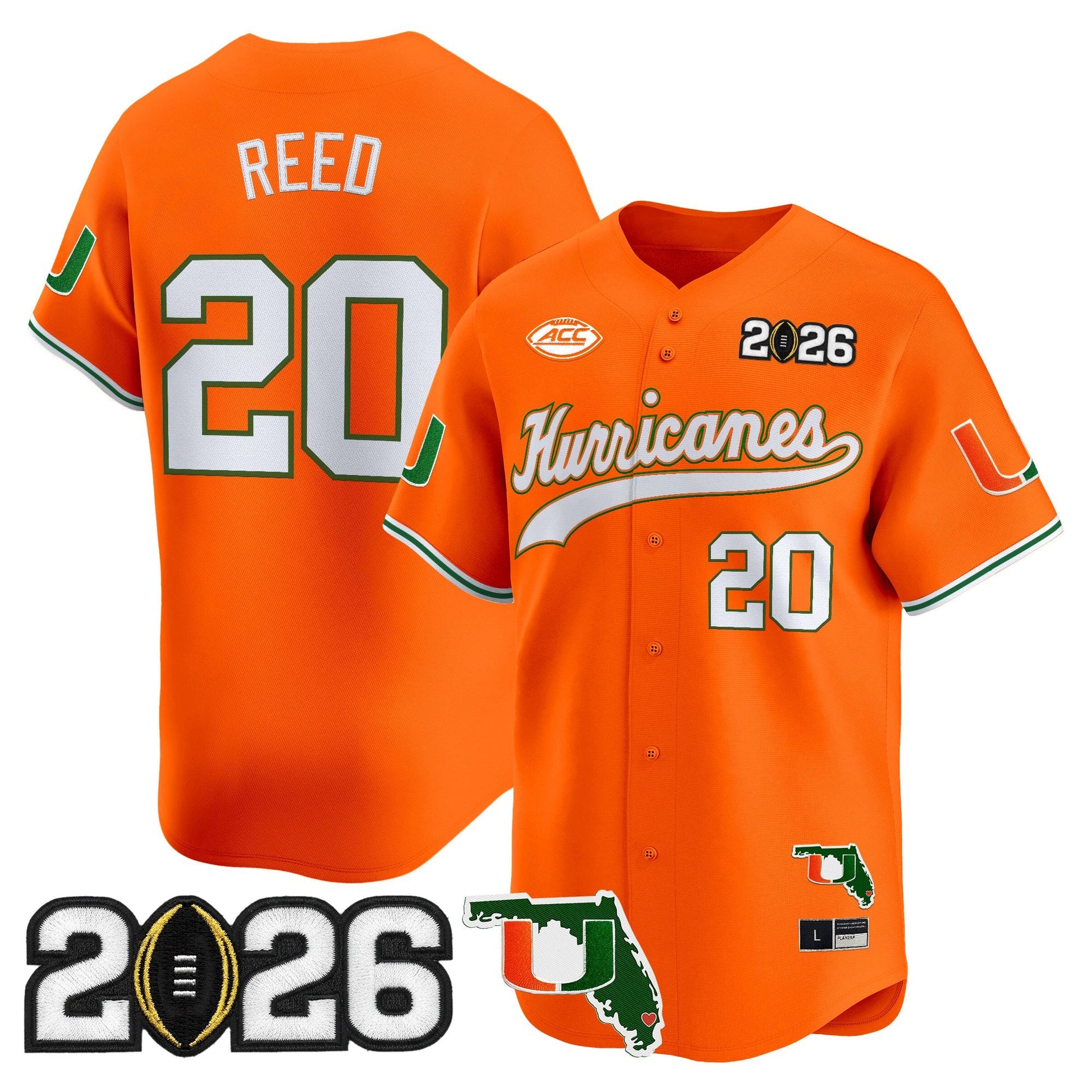 Men's Miami Hurricanes 2026 CFP Final & Florida Patch Vapor Baseball Jersey - All Stitched
