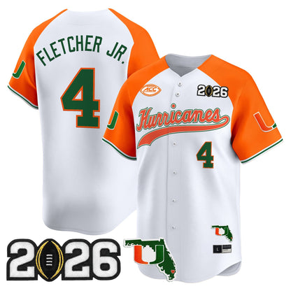 Men's Miami Hurricanes 2026 CFP Final & Florida Patch Vapor Baseball Jersey - All Stitched
