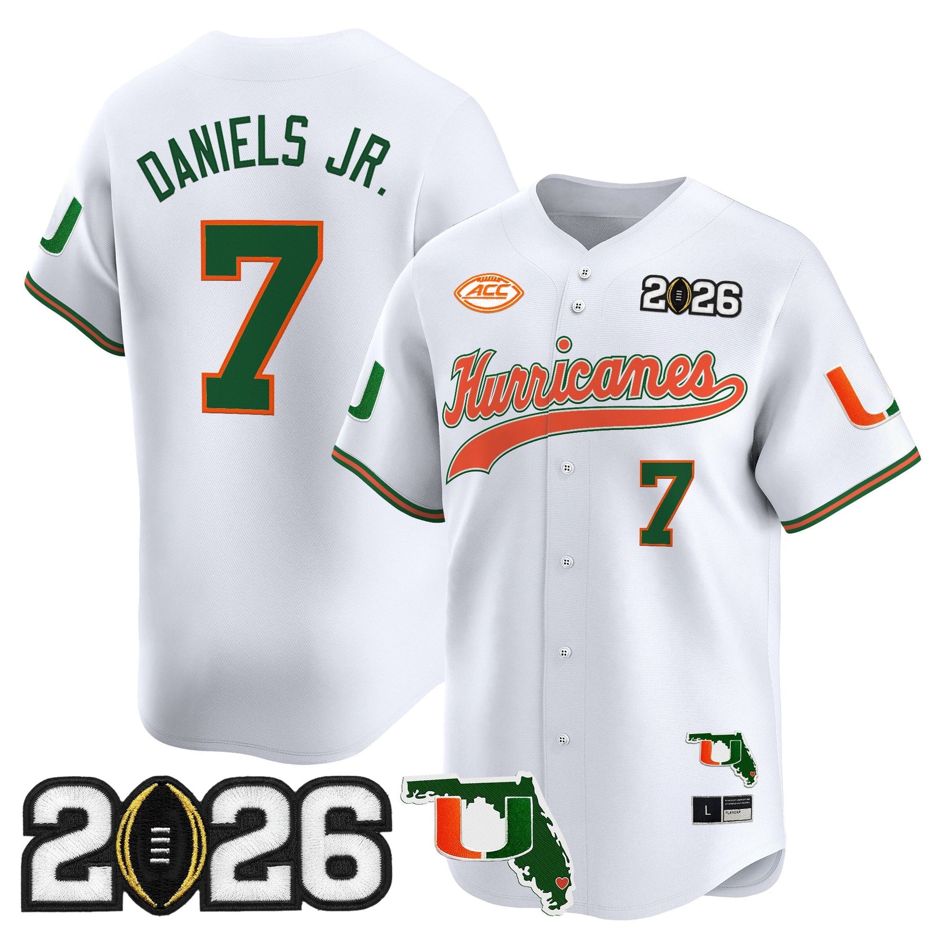 Men's Miami Hurricanes 2026 CFP Final & Florida Patch Vapor Baseball Jersey - All Stitched