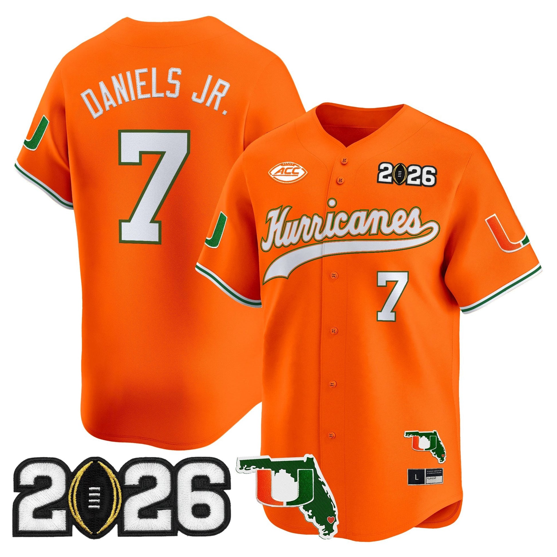 Men's Miami Hurricanes 2026 CFP Final & Florida Patch Vapor Baseball Jersey - All Stitched