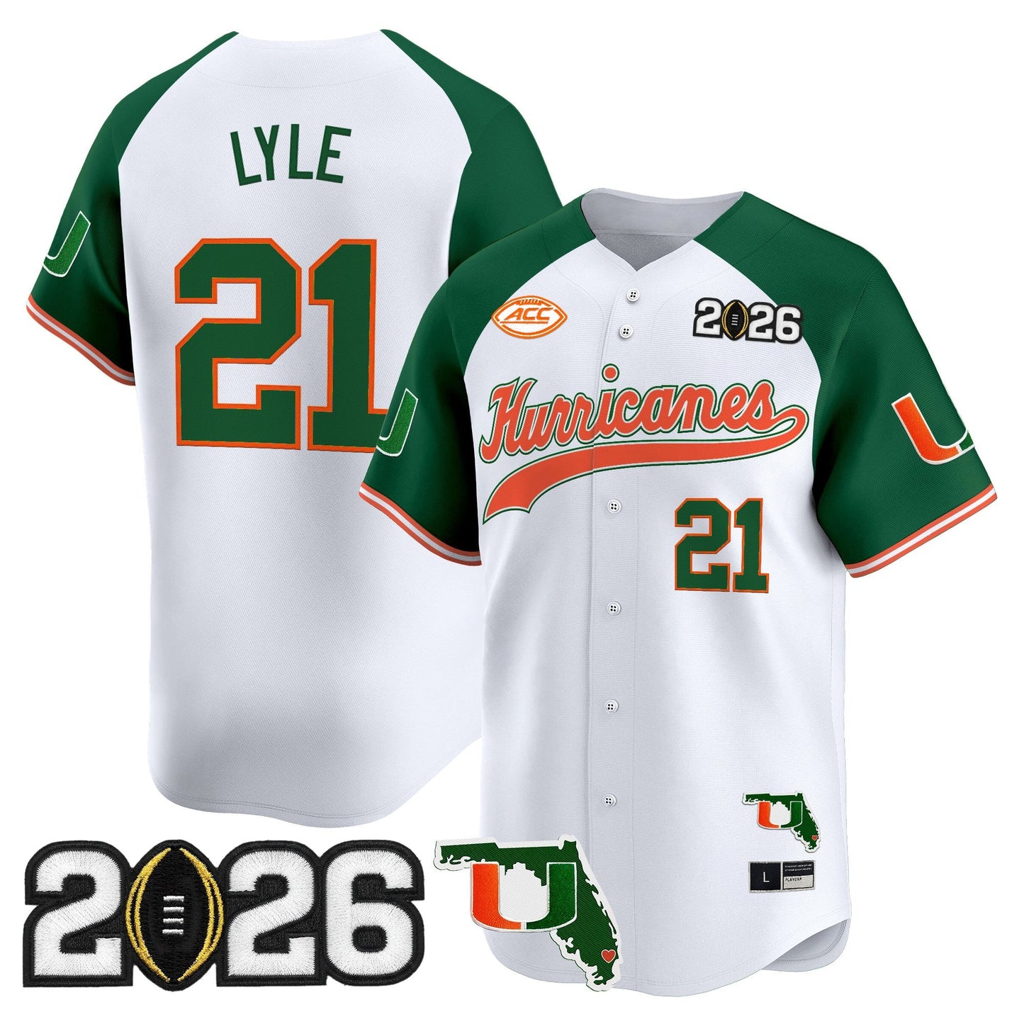 Men's Miami Hurricanes 2026 CFP Final & Florida Patch Vapor Baseball Jersey - All Stitched