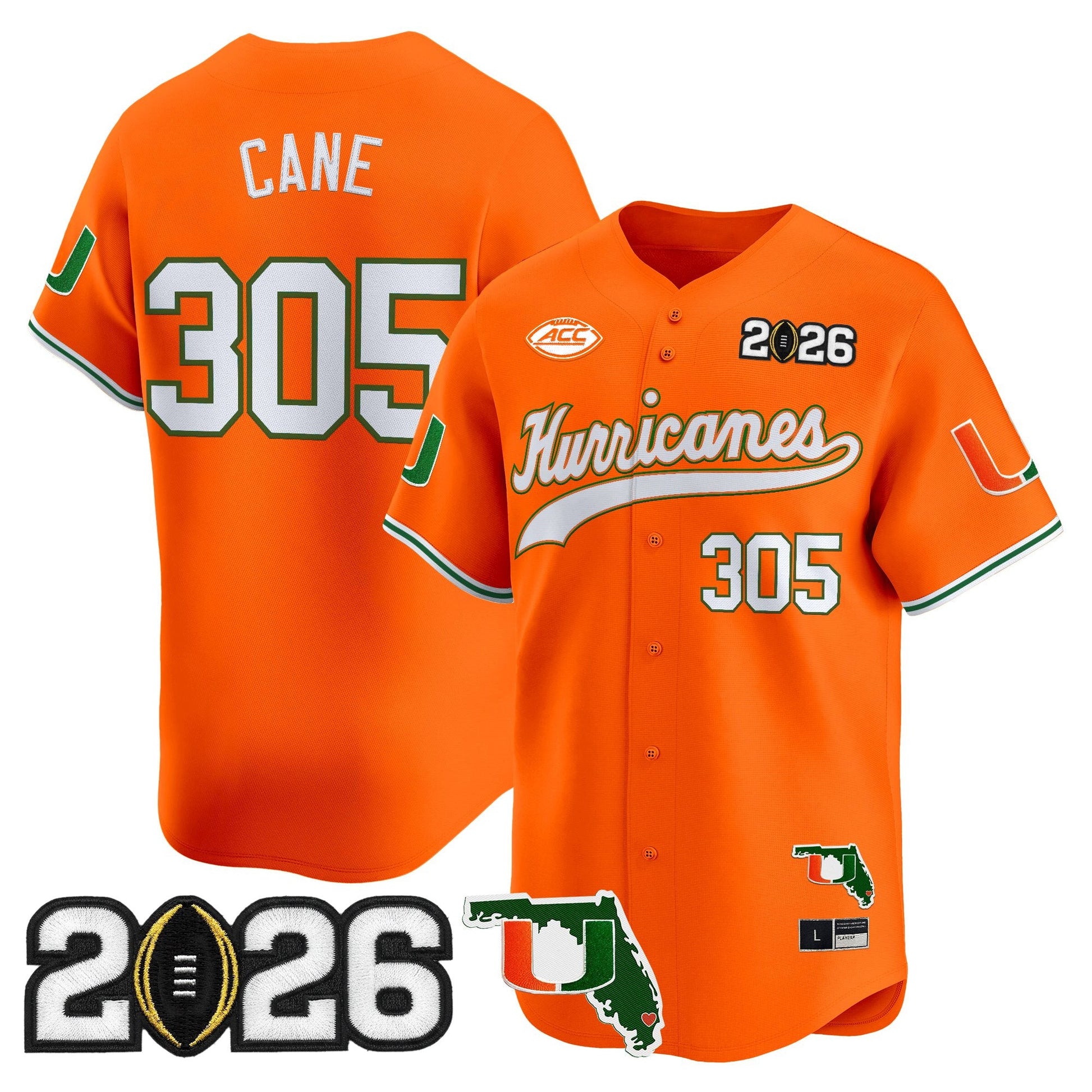 Men's Miami Hurricanes 2026 CFP Final & Florida Patch Vapor Baseball Jersey - All Stitched
