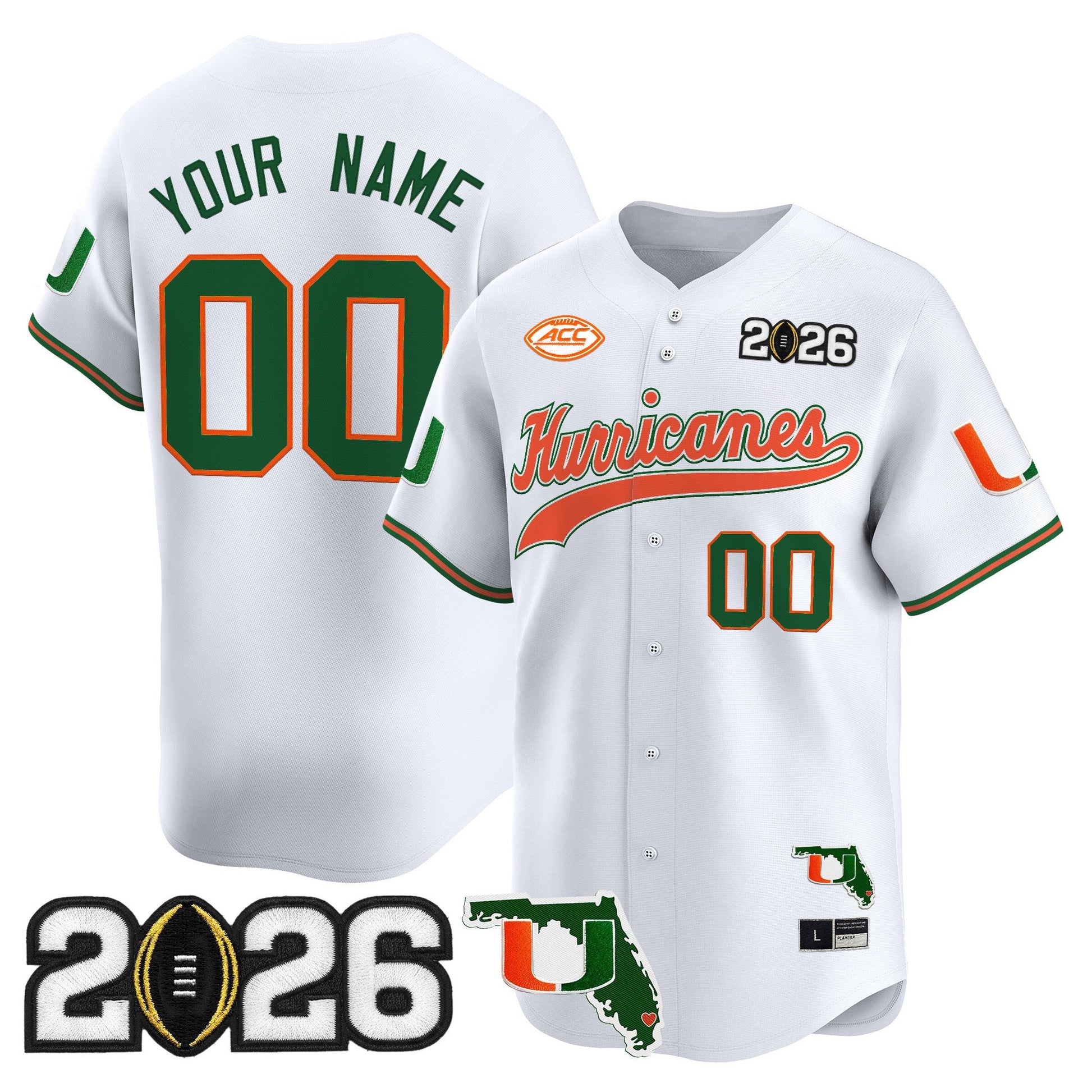 Miami Hurricanes 2026 CFP Final & Florida Patch Vapor Baseball Custom Jersey - All Stitched