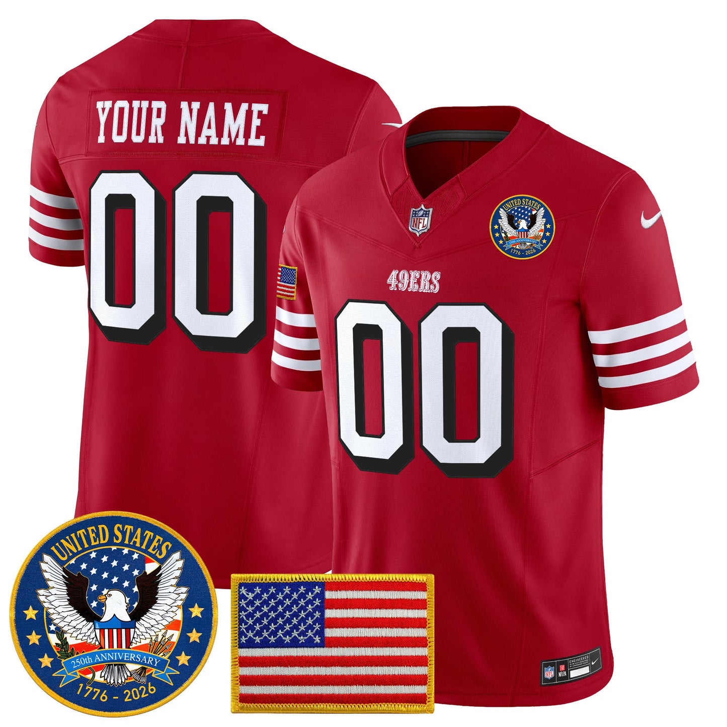 San Francisco 49ers "United States 250th Anniversary Patch" Vapor Limited Custom Jersey - All Stitched