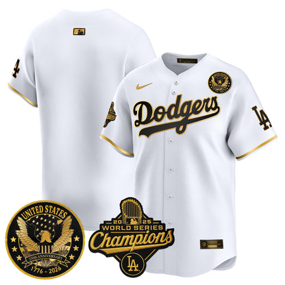 Men's Dodgers 2025 World Series Champions & America 250th Patch Vapor Premier Limited Jersey - All Stitched
