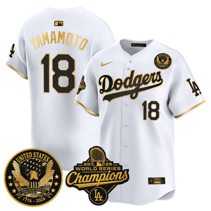 Men's Dodgers 2025 World Series Champions & America 250th Patch Vapor Premier Limited Jersey - All Stitched