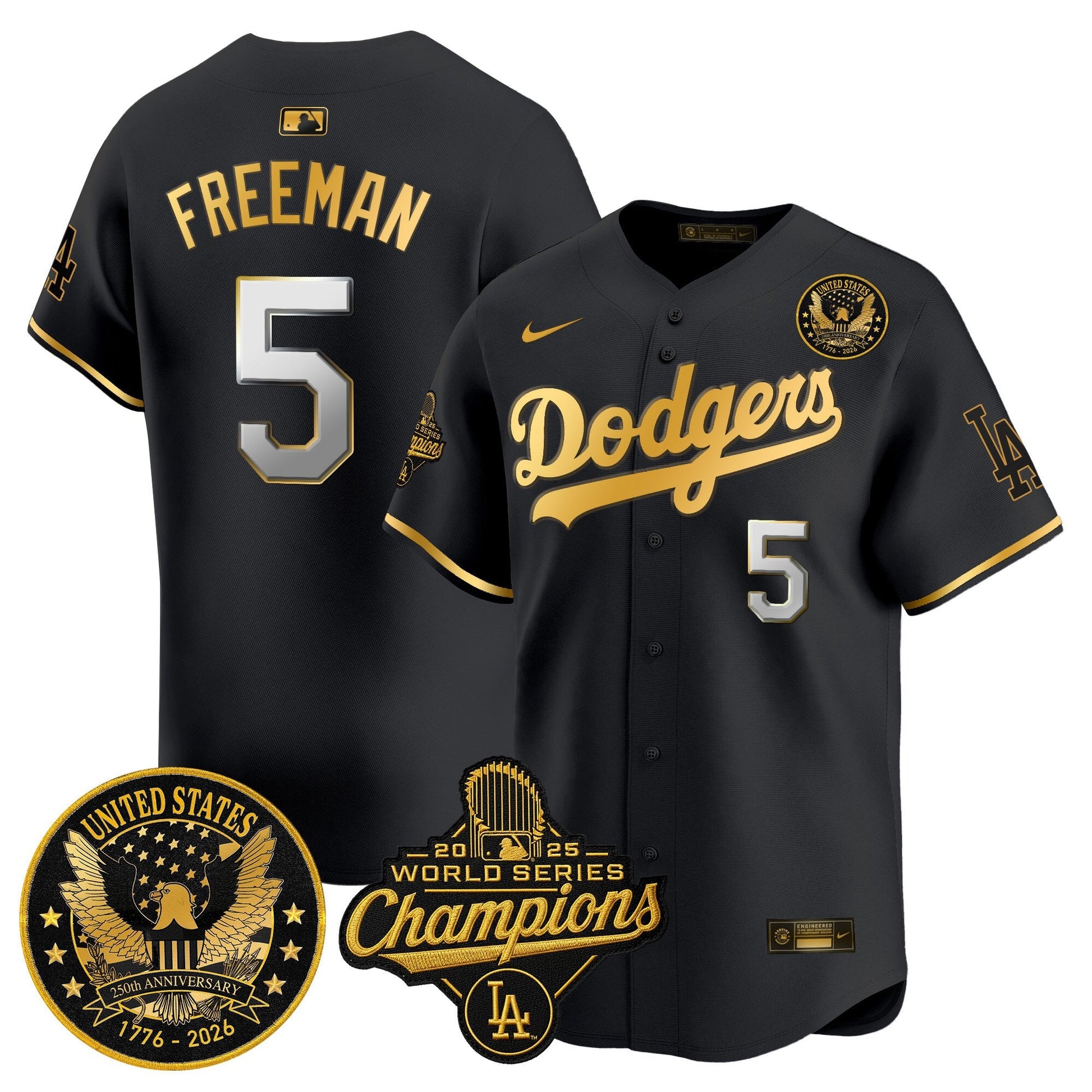Men's Dodgers 2025 World Series Champions & America 250th Patch Vapor Premier Limited Jersey - All Stitched