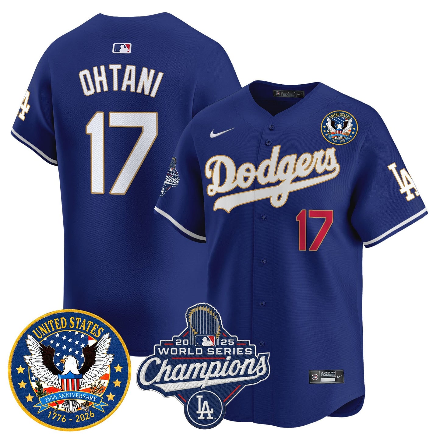 Men's Dodgers 2025 World Series Champions & America 250th Patch Vapor Premier Limited Jersey - All Stitched