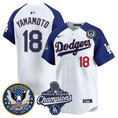 Men's Dodgers 2025 World Series Champions & America 250th Patch Vapor Premier Limited Jersey - All Stitched
