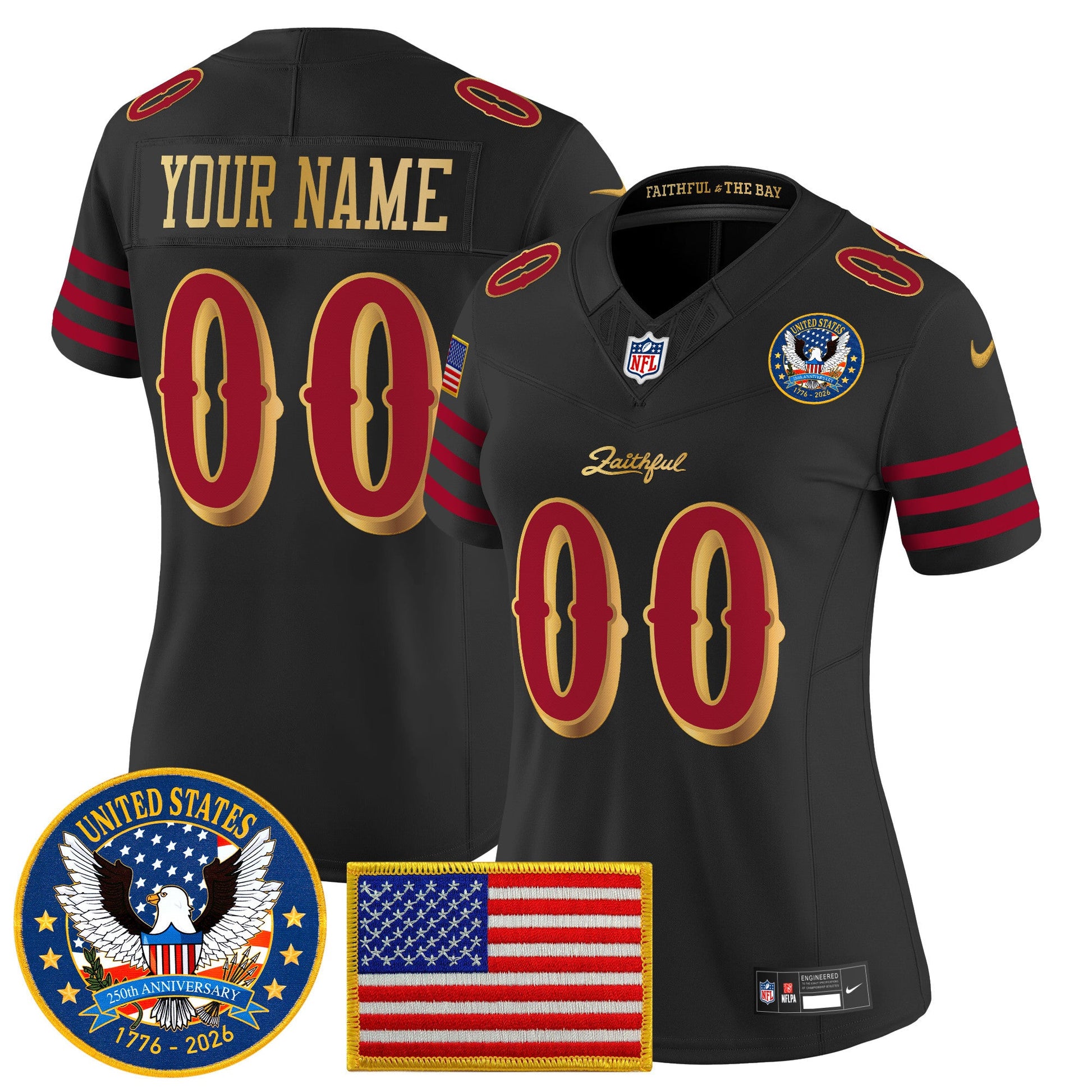 San Francisco 49ers "United States 250th Anniversary Patch" Vapor Limited Custom Jersey - All Stitched