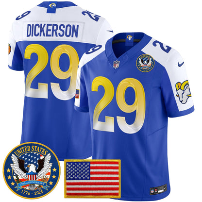 Men's Los Angeles Rams 2025 "United States 250th Anniversary Patch" Vapor Limited Jersey - All Stitched