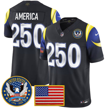 Men's Los Angeles Rams 2025 "United States 250th Anniversary Patch" Vapor Limited Jersey - All Stitched