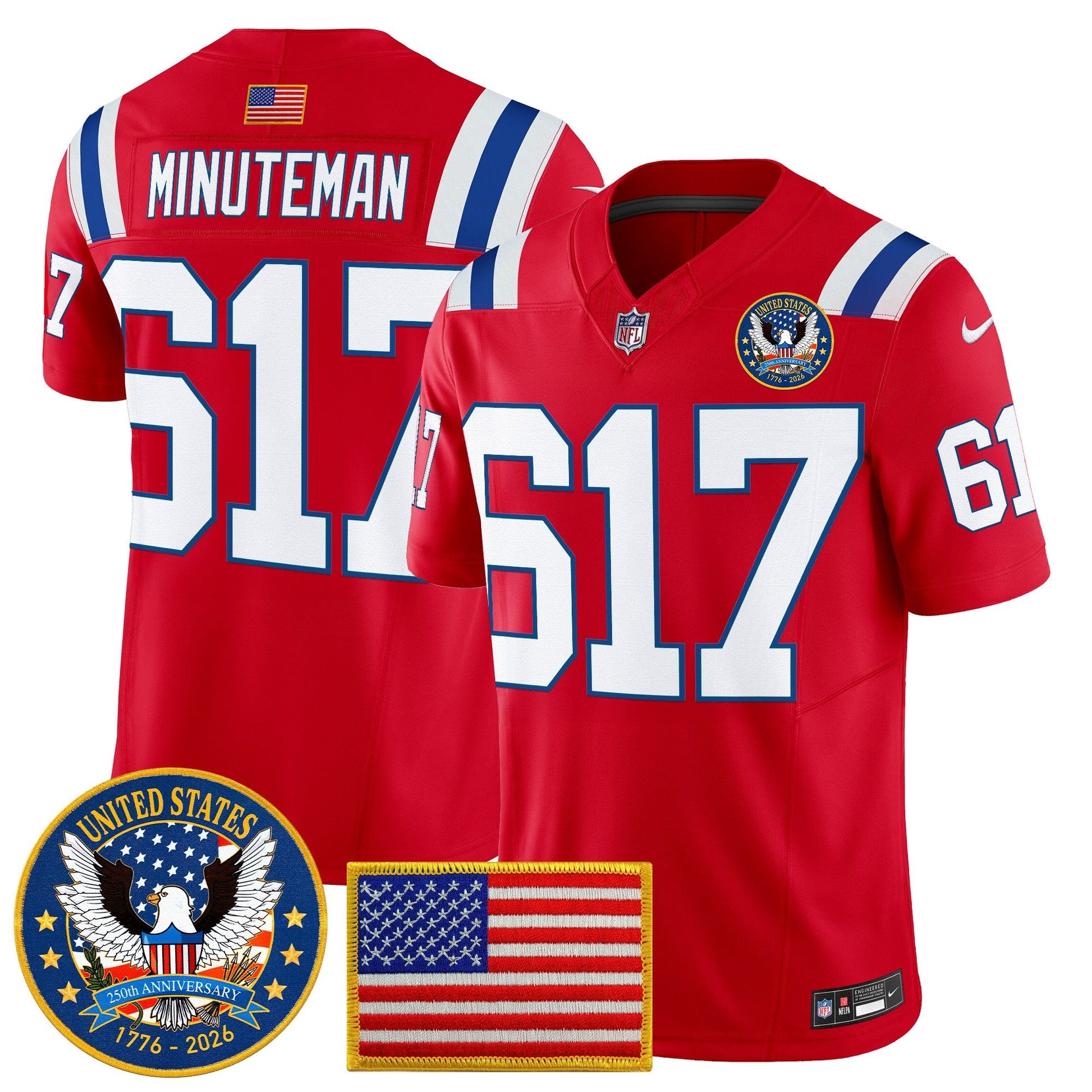 Men's New England Patriots "United States 250th Anniversary Patch" Vapor Limited Jersey - All Stitched