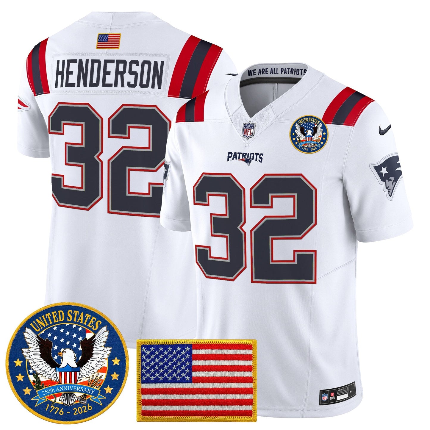 Men's New England Patriots "United States 250th Anniversary Patch" Vapor Limited Jersey - All Stitched